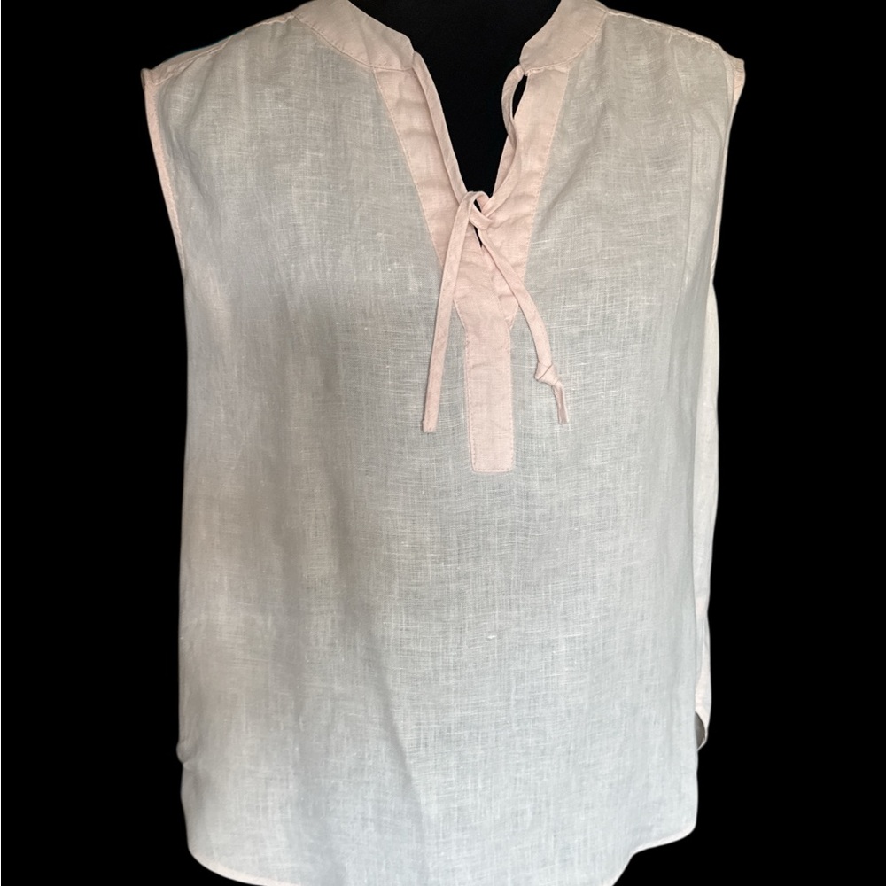 Lulu-B light pink Sleeveless Linen Blouse with Tie Detail